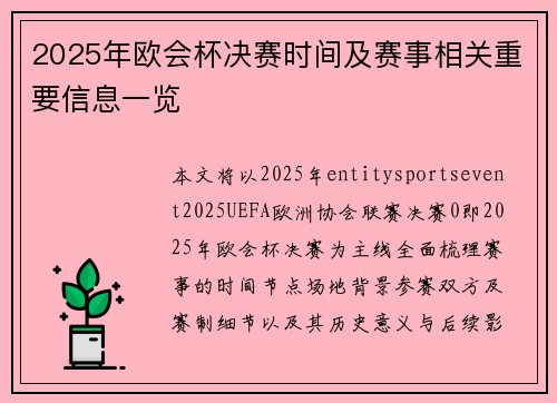 2025年欧会杯决赛时间及赛事相关重要信息一览